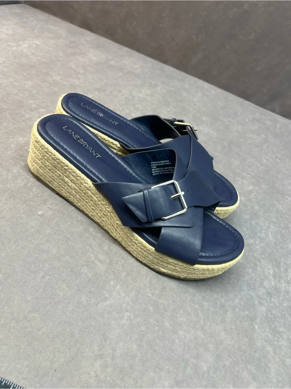 Lane Bryant Navy Espadrille Wedge Slide Sandals